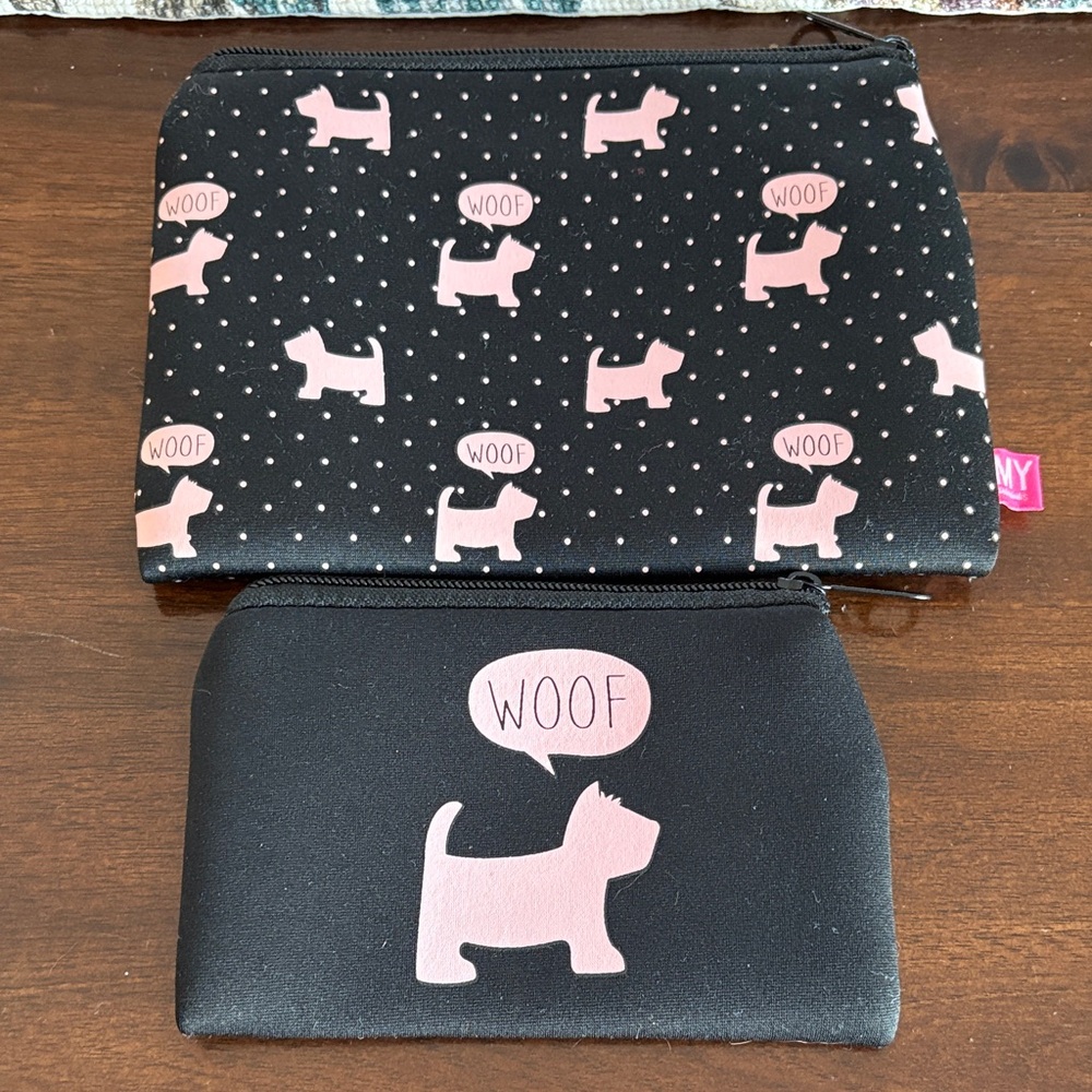 Black and Pink Dog Print Pouch Set